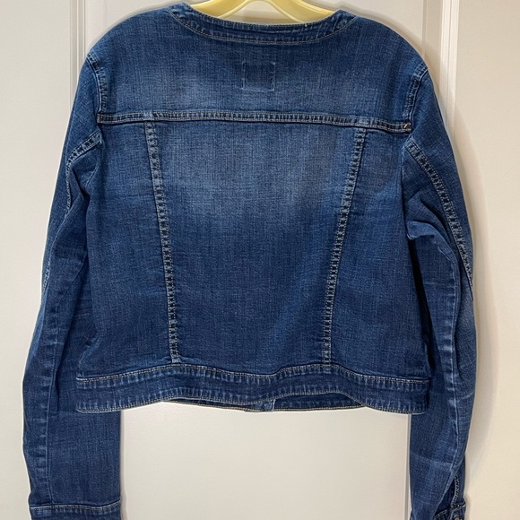 Elle Classic Jean Jacket Y2K Stretch Cropped Collarless with Pockets Size XL - Picture 9 of 9